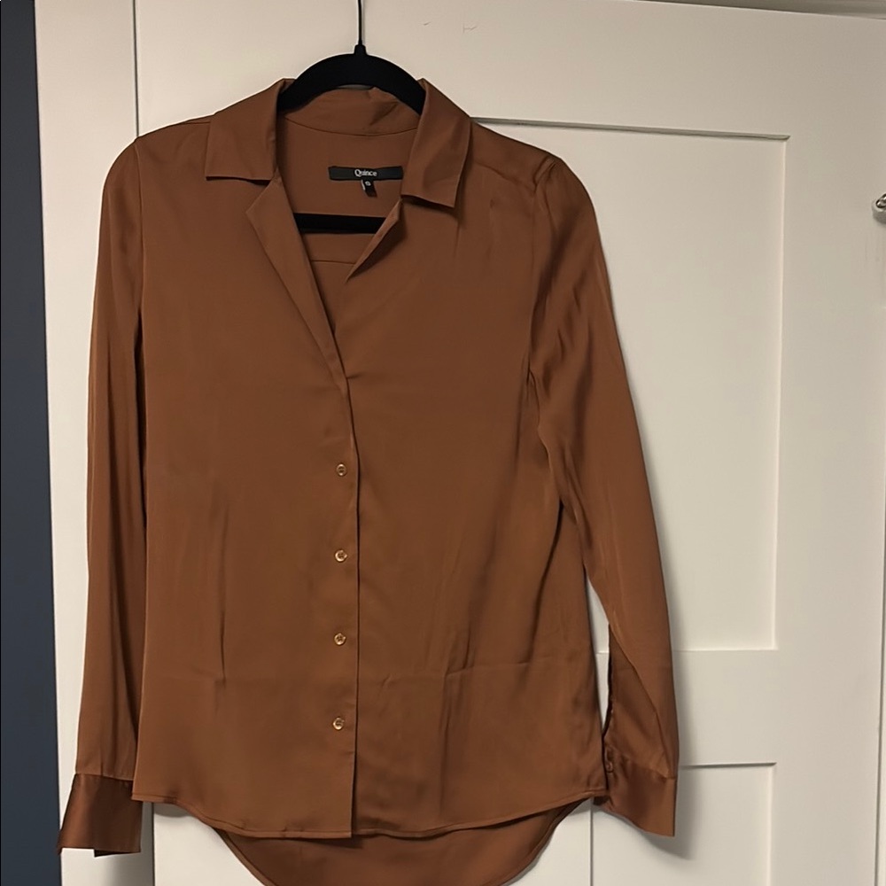 Quince Brown Button-Up Blouse
